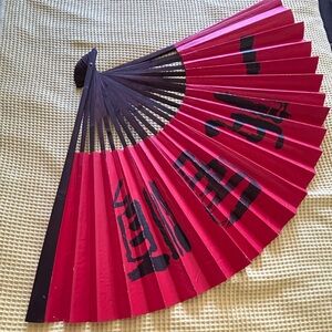 Red Wall Folding Fan with Black Calligraphy